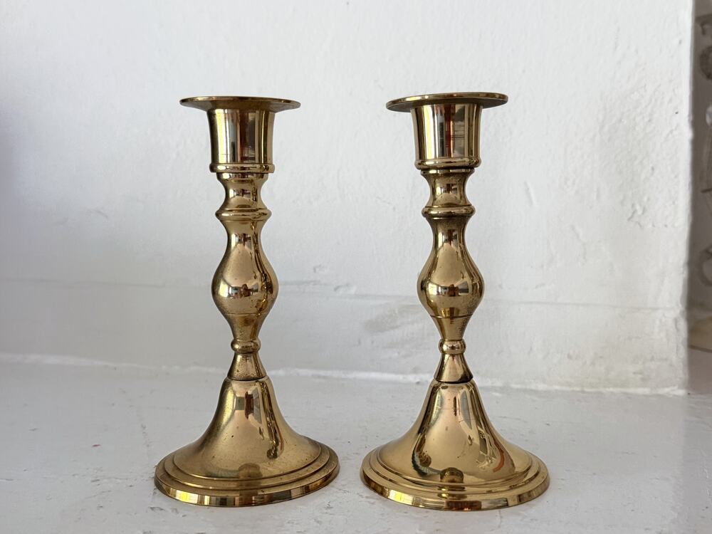 Pair Vintage Solid Brass Baluster Candlesticks India Traditional Taper